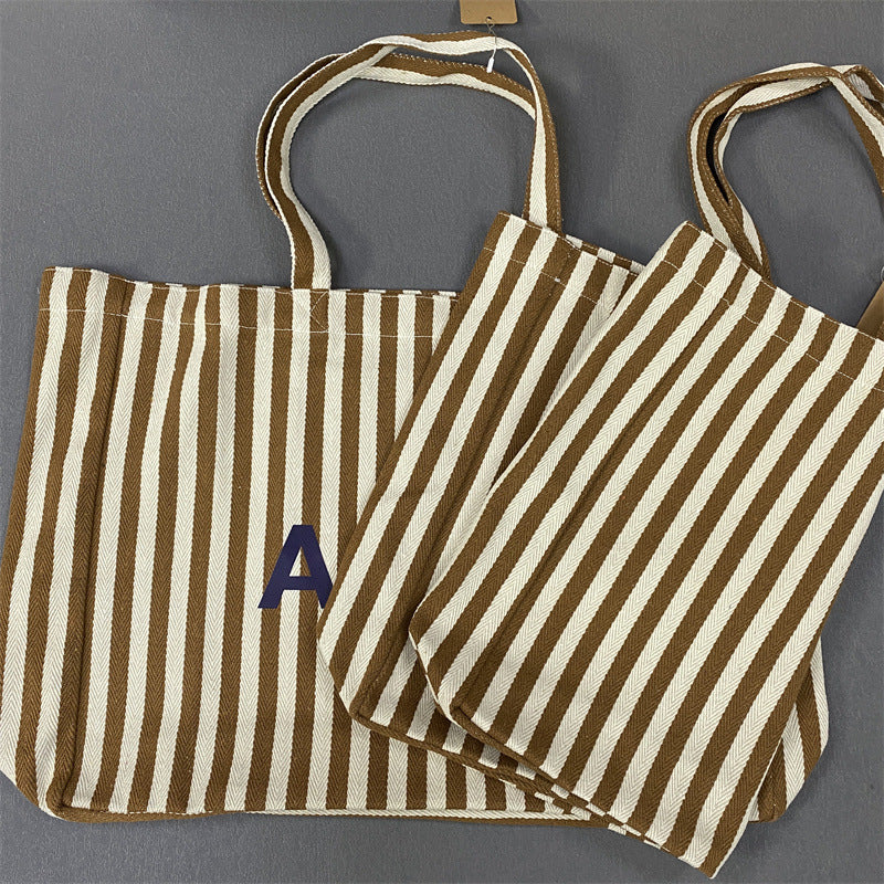 Creative Vertical Stripe Shopping Unisex Canvas Handbags