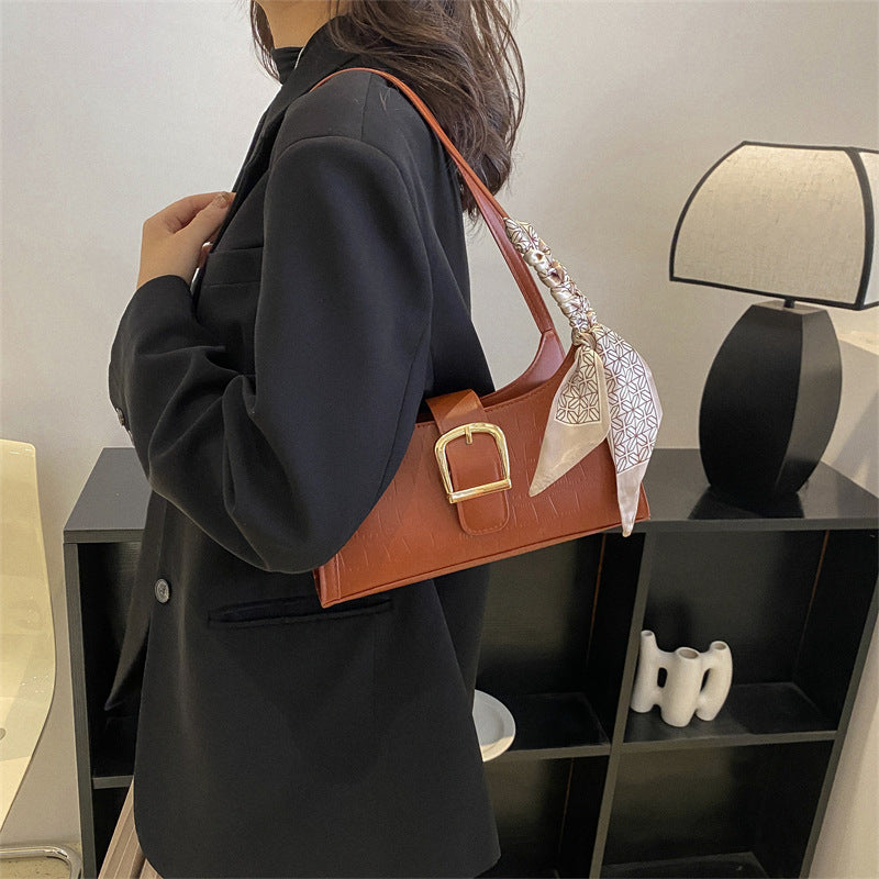 Women's Simple Textured Design Fashion Underarm Baguette Bags