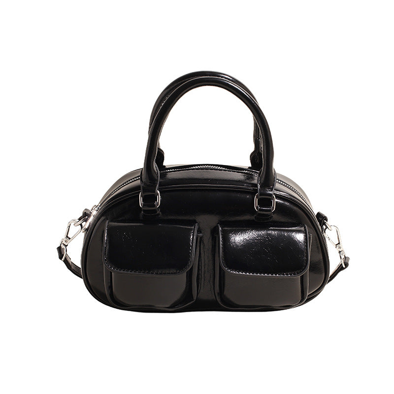 Women's Solid Color Retro Bowling Large Capacity Shoulder Bags