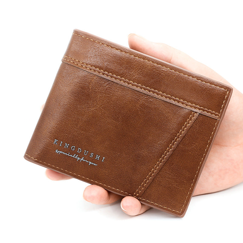 Men's Short Patchwork Hinge Multiple Slots Pocket Men's Wallets