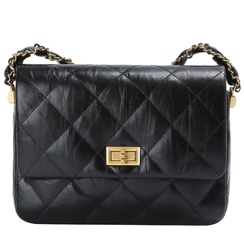 Classic Style Thick Chain Rhombus Black Women's Shoulder Bag
