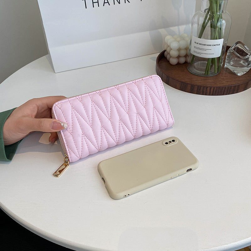 Women's Long Embroidery Thread Mobile Solid Color Ladies Wallets