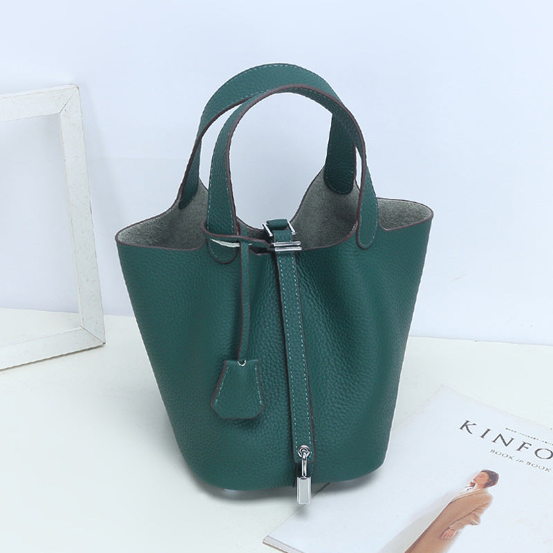 Lychee Pattern Vegetable Basket Genuine Leather Fashion First Bags