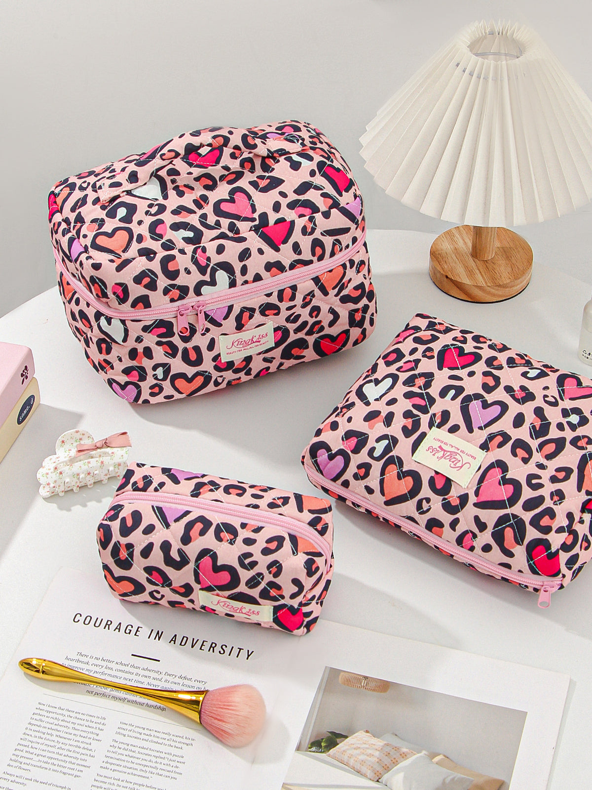 Love Heart Bow Portable Large Capacity Makeup Bag