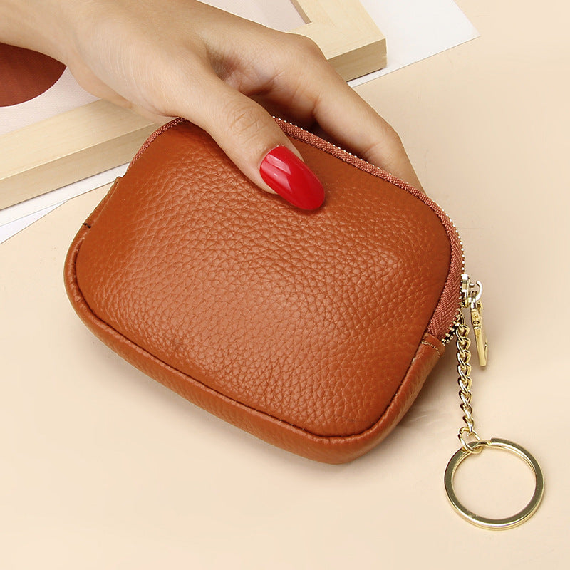 Women's Leather Hand-held Zip First Layer Cowhide Simple Coin Purses
