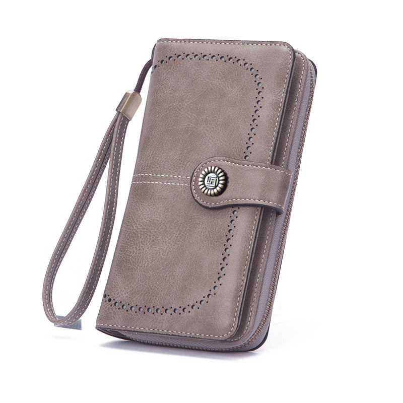 Leather Goods Lady Long Retro Large Capacity Folding Zipper Ladies Wallet