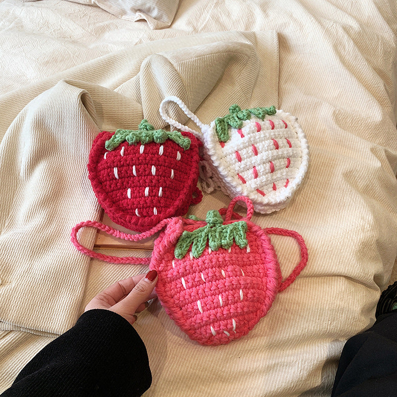 Women's Cute Fashion Strawberry Handmade Crochet Wool Crossbody Bags