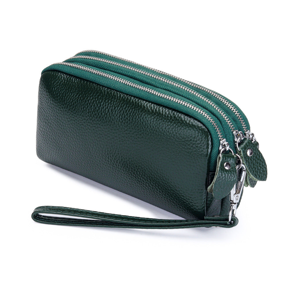 Women's Cowhide Clutch Zipper Wrist Leather Long Phone Bags