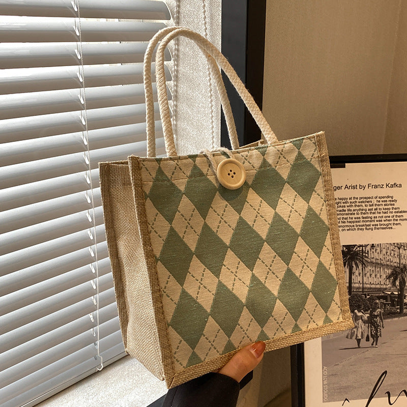 Lunch Box Canvas Female Single Rhombus For Handbags