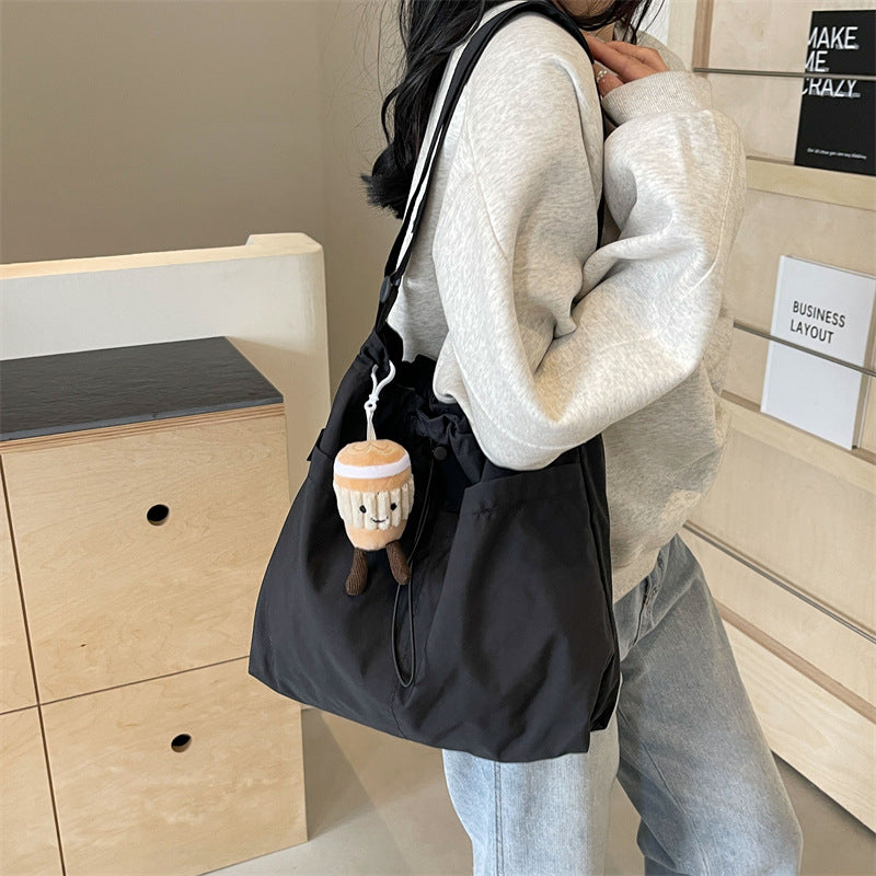 Large Capacity Waterproof Nylon Cloth Drawstring Ruffle Leisure Cross Shoulder Bags