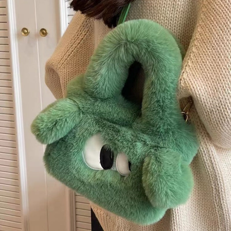 Women's Big Eye Dog Plush Cute Cartoon Portable Large Small Square Bags