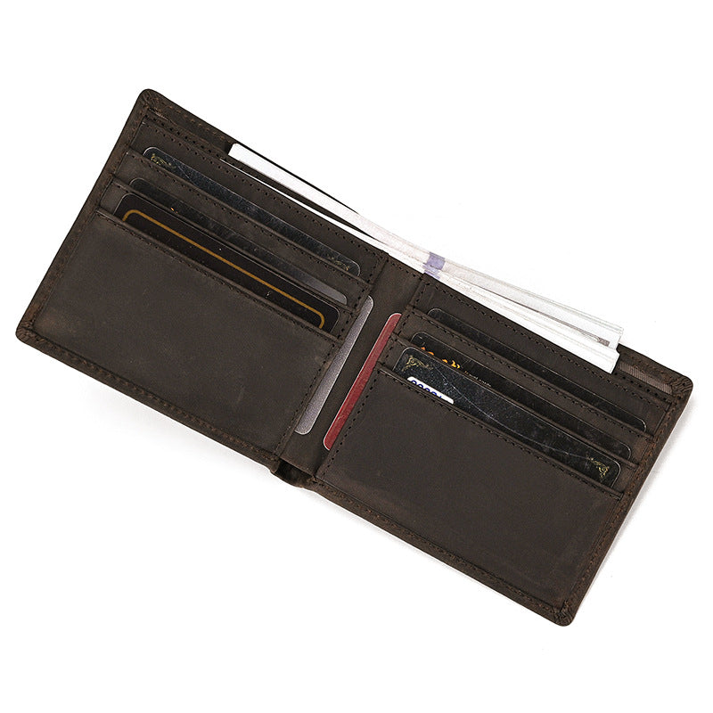 Men's Short Genuine Leather Crazy Horse Two Fold First Layer Men's Wallet