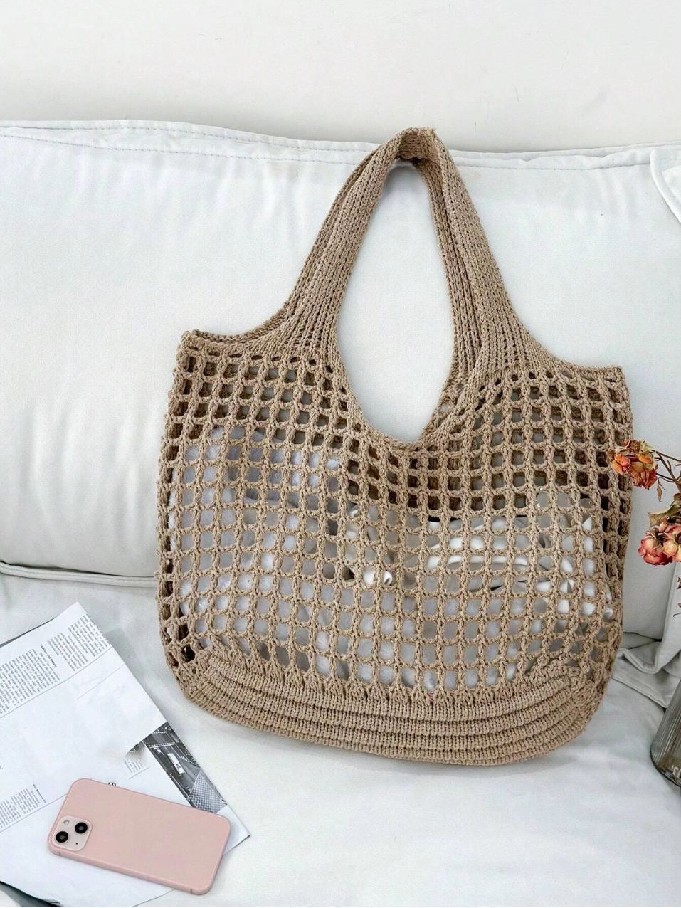 Shopping Knitted Hollow Beach Woven Female Shoulder Bags