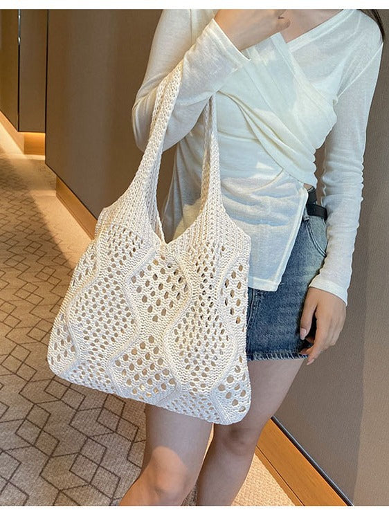 Knitted Hollow Beach Woven Goddess Festival Shoulder Bags
