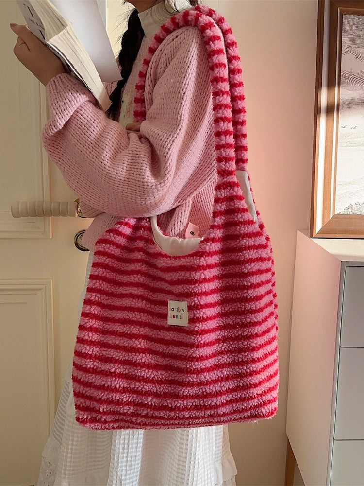 Women's Preppy Style Plush Cute Colorful Polka Shoulder Bags