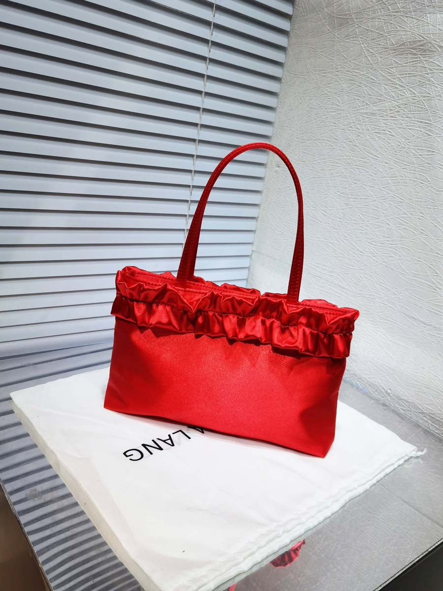 Women's Bridal Satin Pleated Lace Flower Underarm Women's Messenger Bag
