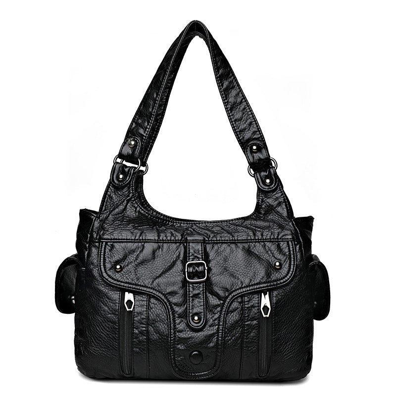 Women's Washed Leather Fashion Large Capacity Soft Shoulder Bags