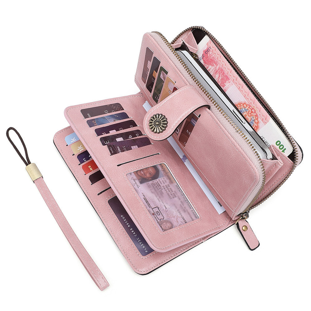 Women's Mobile Oil Leather Hand Long Zipper Coin Purses