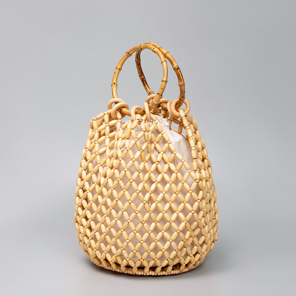 Women's Large Capacity With Wooden Beads Decoration Seaside Bucket Bags