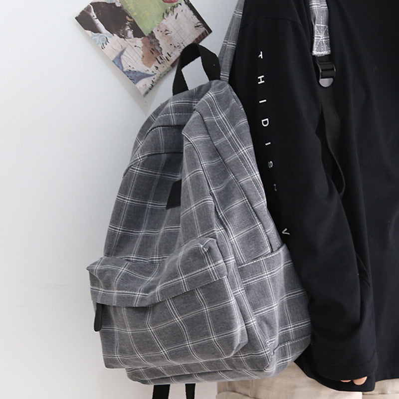 Autumn Plaid Canvas Female Junior College Backpacks