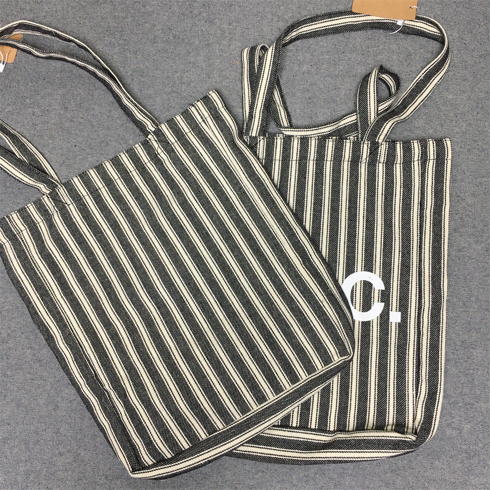 Women's & Men's & Vertical Stripes Shopping Portable Canvas Handbags