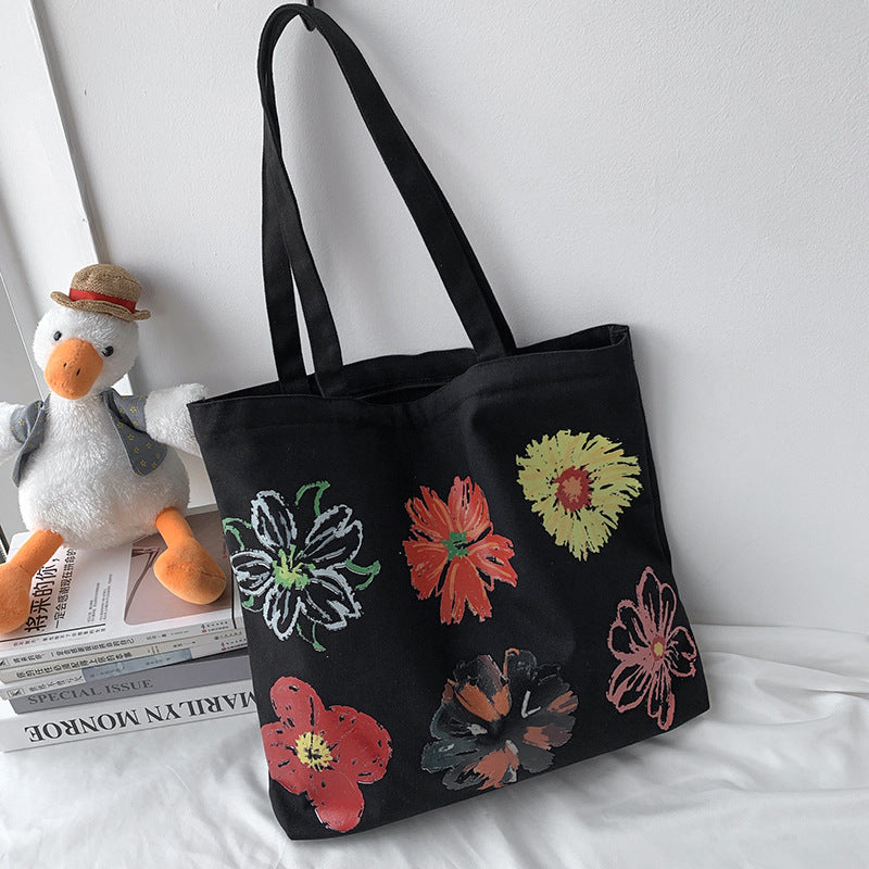 Women's Painting European Simple Portable Cotton Canvas Korean Shoulder Bags