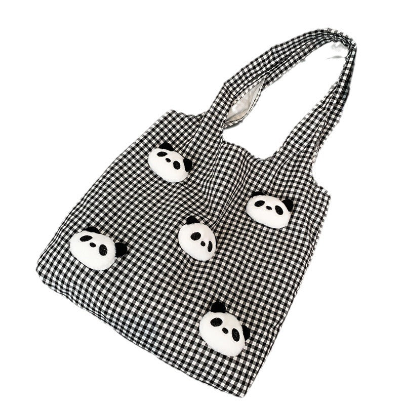Large Capacity Simple Panda Doll Plaid Vest Shoulder Bags