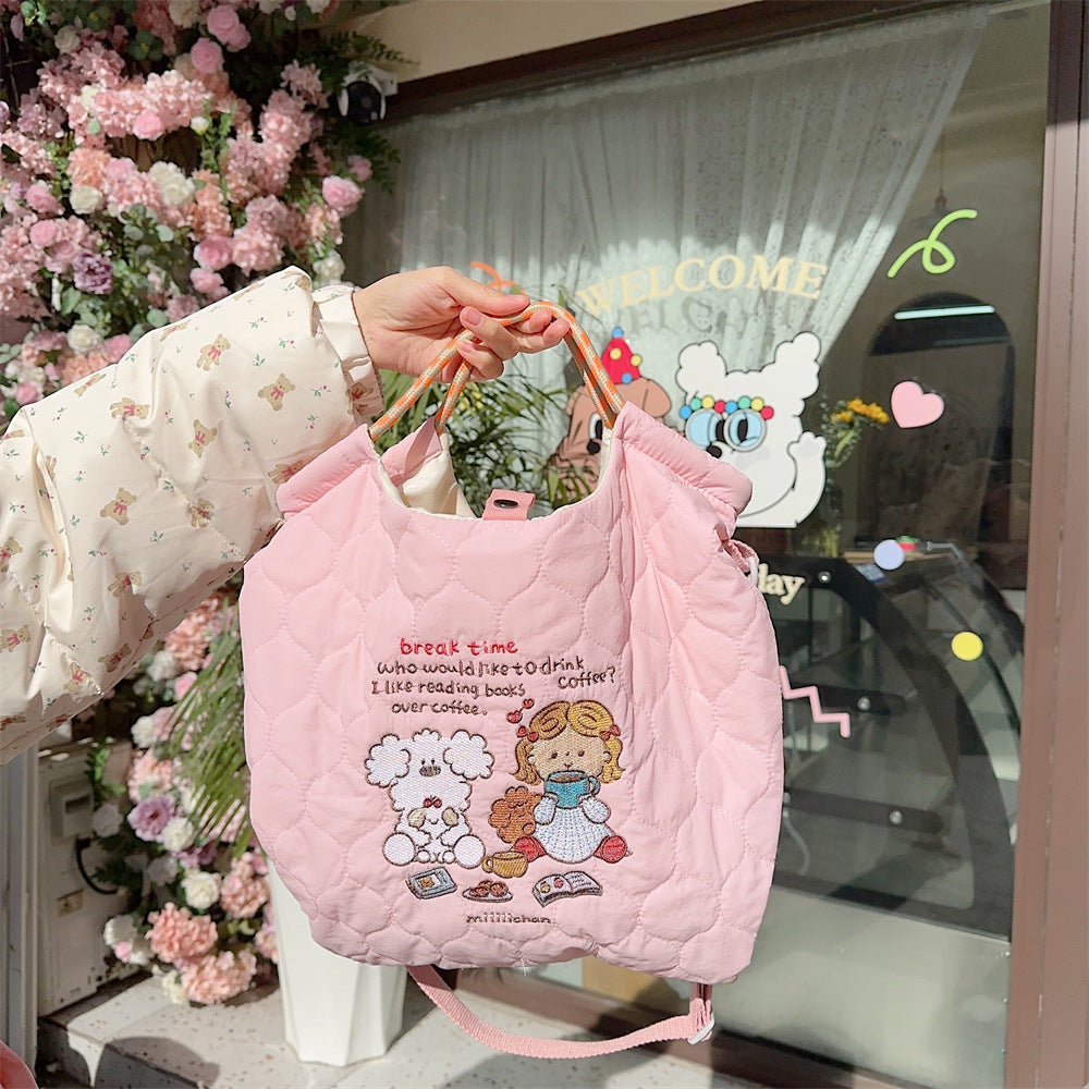 Style Soft Cute Embroidered Quilted Cotton Large Capacity Handbags