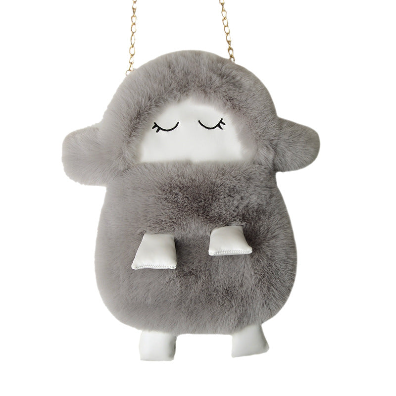 Women's Cute Lamb Fashion Furry Mobile Shoulder Bags
