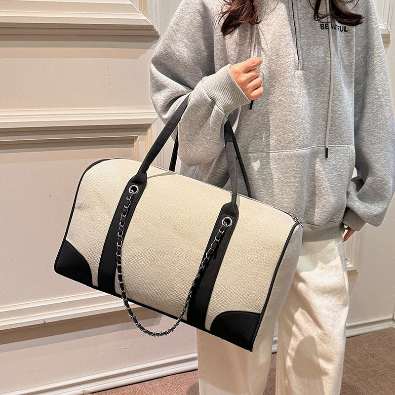 Women's Large Capacity Contrast Color Canvas Commuter Shoulder Bags