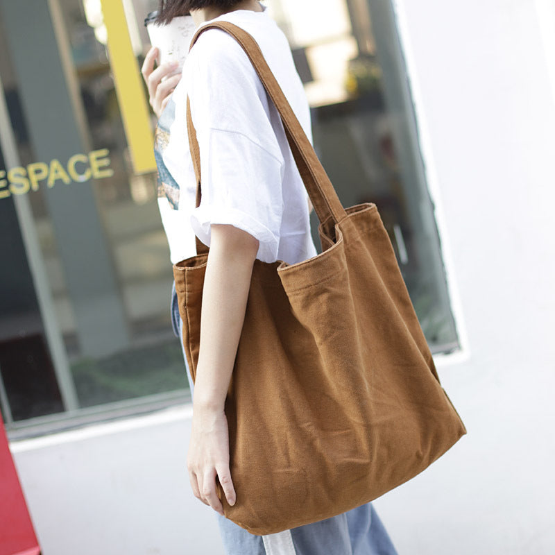 Simple Large Capacity Canvas Lightweight Solid Shoulder Bags
