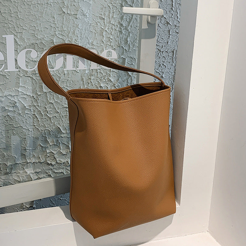 Women's Litchi Pattern Texture Soft Leather Commuter Shoulder Bags