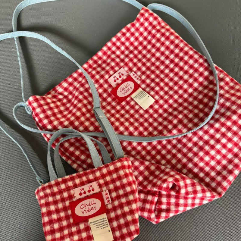 Cute Large Capacity Fresh Red Plaid Shoulder Bags