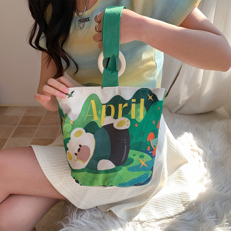 Cartoon Canvas Female Lunch Box Ethnic Handbags