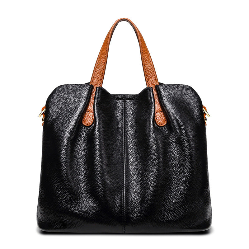 Women's Leather Commuter Niche Contrast Color First Layer Cowhide Bags