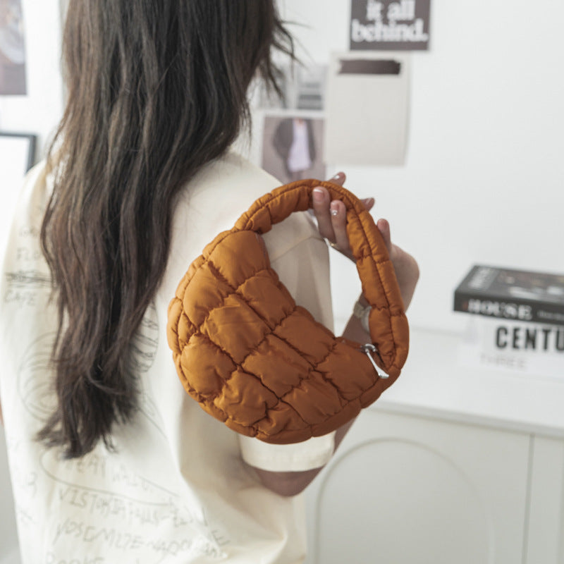 Women's Plaid Down Cotton Bubble Fashion Pleated Handbags
