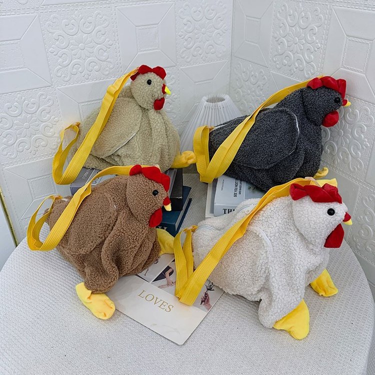Women's Cute Plush Teenage Creative Cock Personality Crossbody Bags