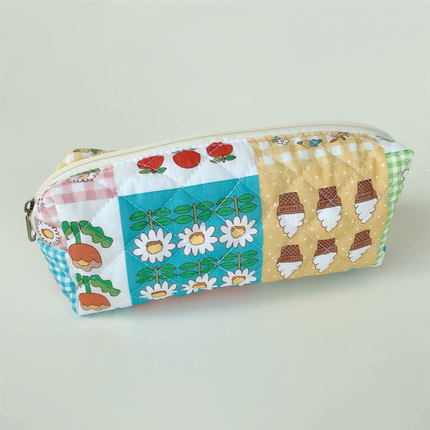 Brush Cotton Embroidery Quilted Large Capacity Pencil Cosmetic Bags