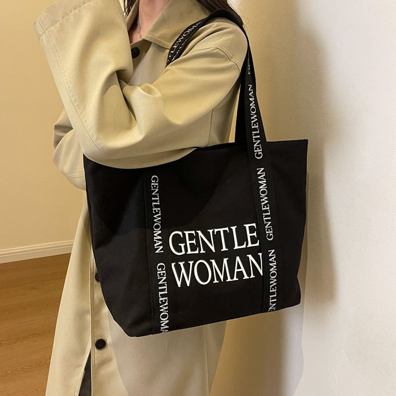 Letter Contrast Color Large Capacity Wide Shoulder Bags