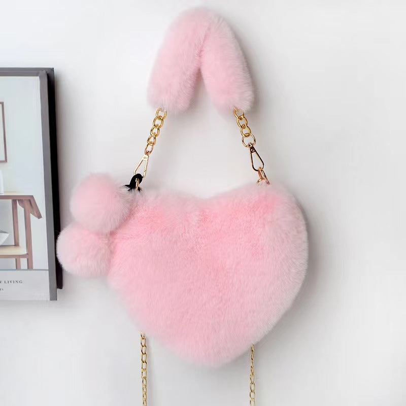 Women's Winter Versatile Korean Style Heart Shape Ball Handbags