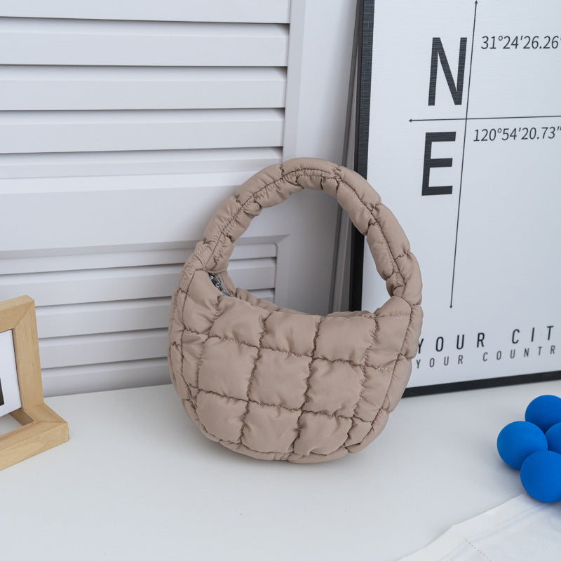 Women's Plaid Down Cotton Bubble Fashion Pleated Handbags