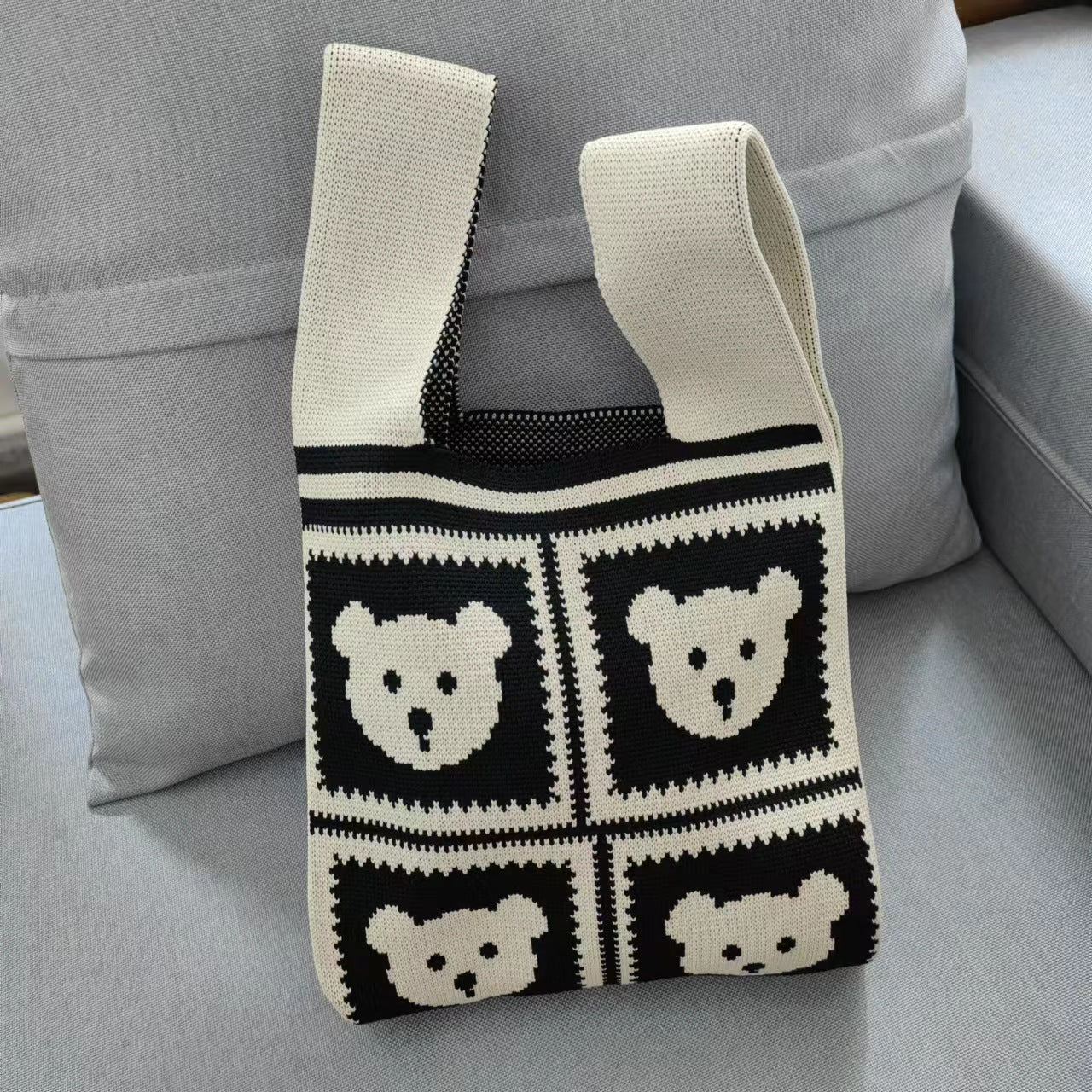 Vest Knitted Large Capacity Totes Check Pattern Handbags