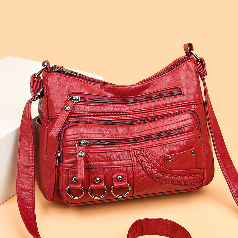 Women's Spring Mom Washed Soft Leather Pouches Bags