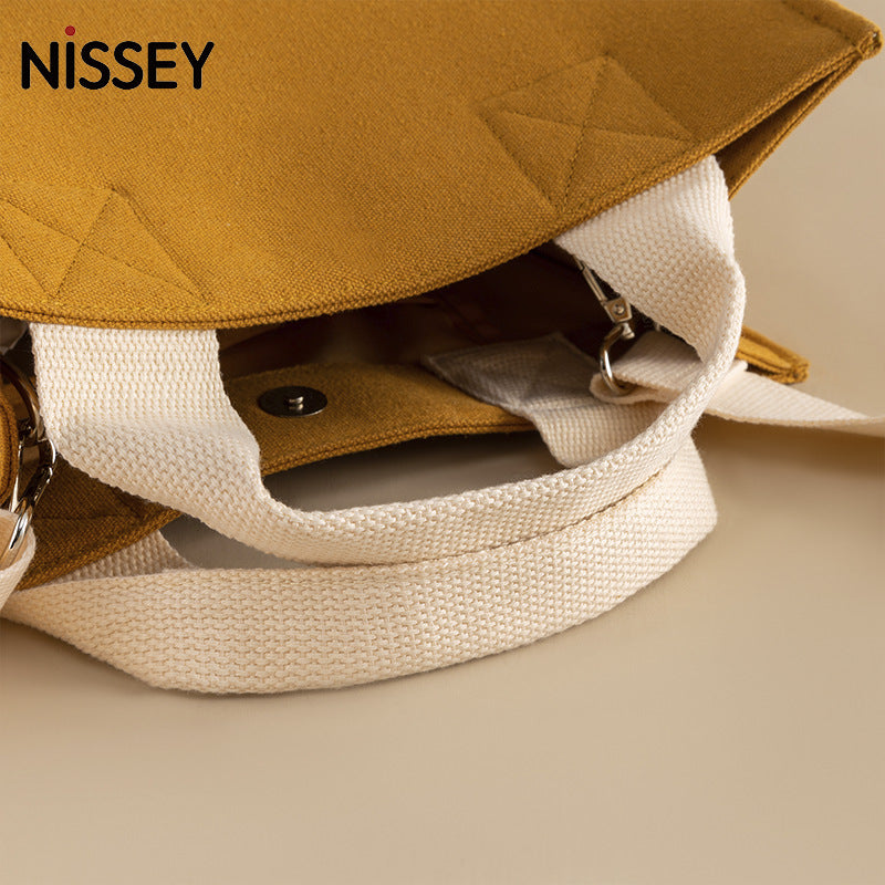 Ribbon Contrast Color Canvas Class Large Handbags