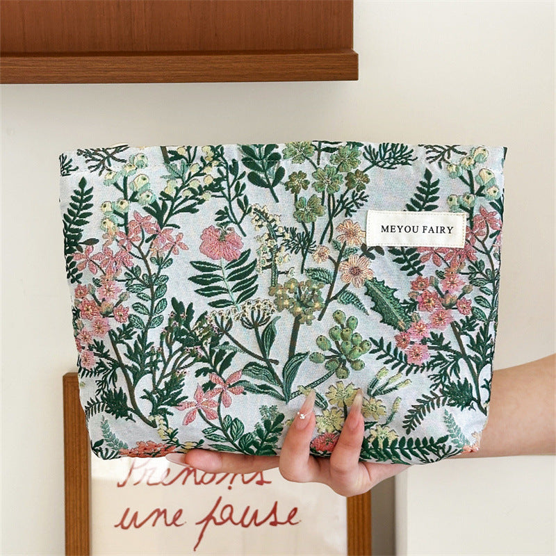 Vintage Flowers Branches Leaves Large Storage Hand-held Portable Makeup Bag