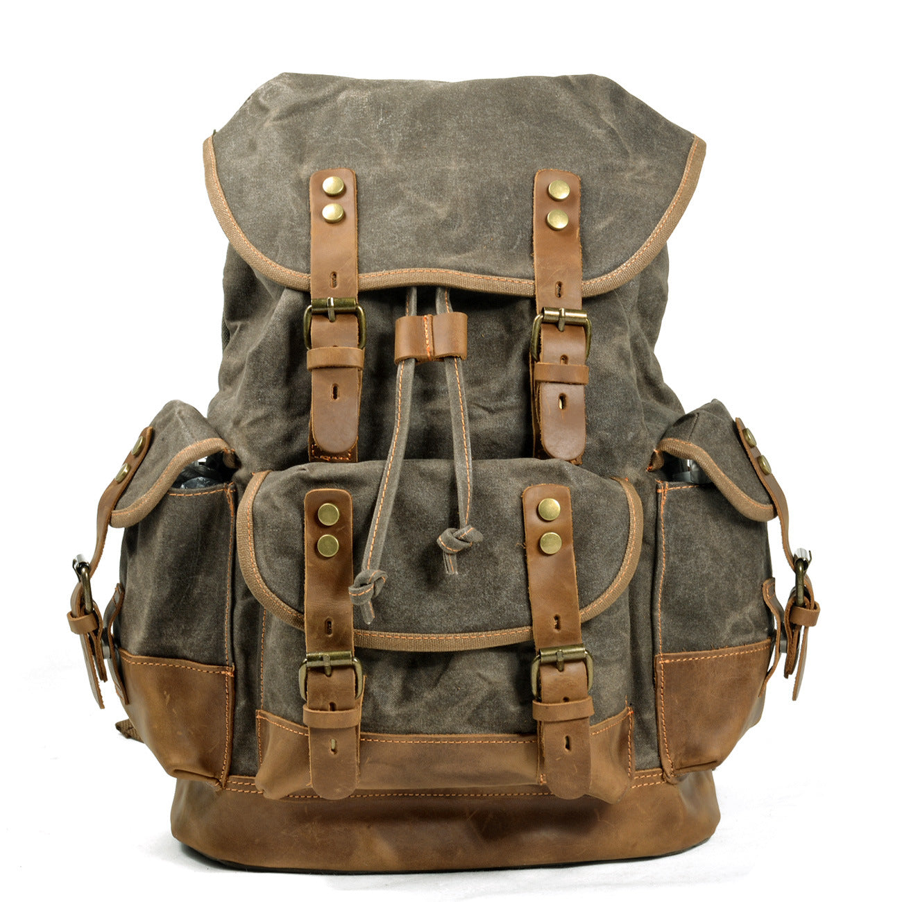 Large Capacity Canvas Stitching Leather Hiking Backpacks