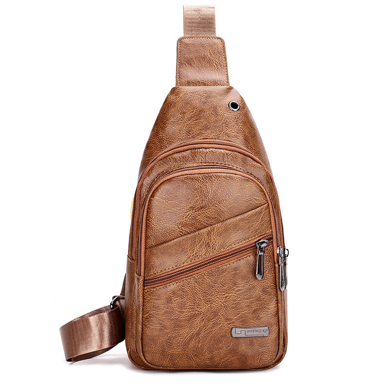 Men's Fashion Simple Waterproof Leisure Leather Business Men's Chest Bags