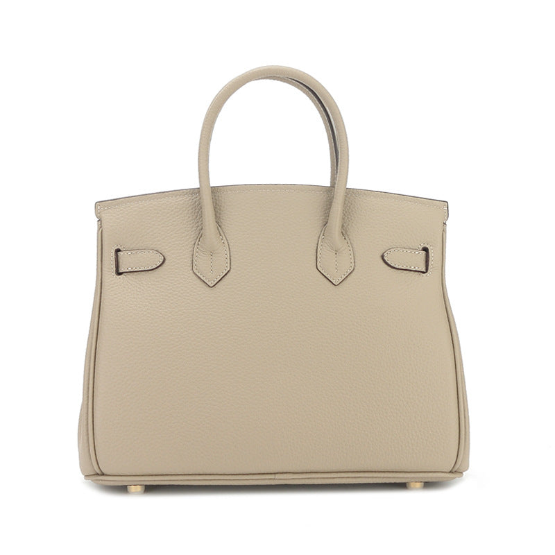 Large Capacity Lychee Pattern Kelly Genuine Cattlehide Leather Handbags