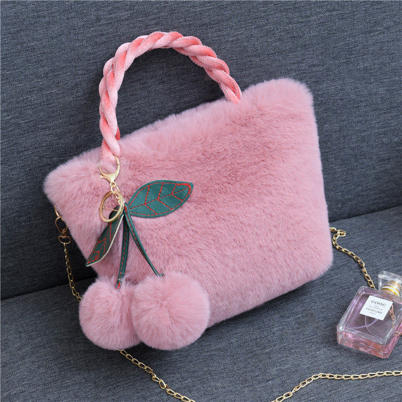 Women's Korean Style Rabbit Plush Cherry Embroidered Bags