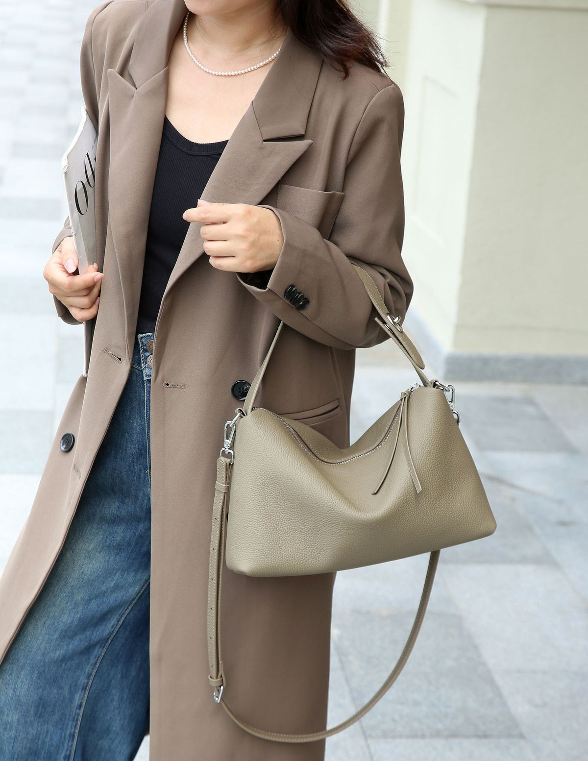 First Layer Cow Lady's Single Solid Color Simple Elegant Leather Bags